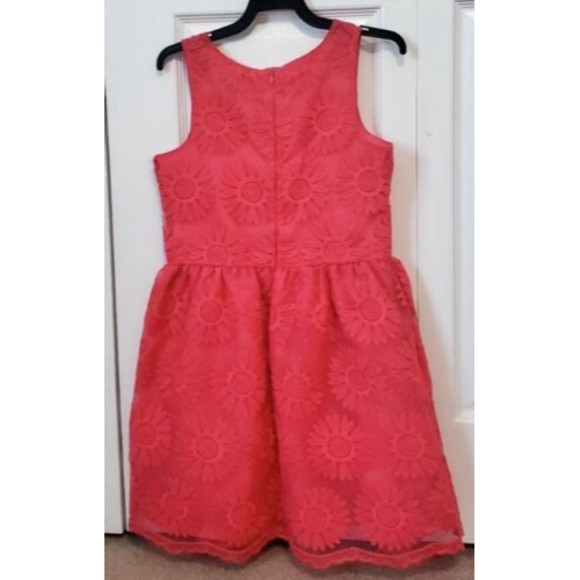Guess Girl Pink Floral Embroidered Sleeveless Party Dress Fit and Flare L 14 EUC - Picture 3 of 5